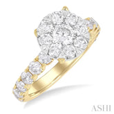 2 Ctw Lovebright Circular Shaped Round Cut Diamond Engagement Ring in 14K Yellow and White Gold